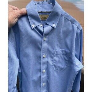 Class Club Gold Label Button-Down LS Blue White Check 100% Cotton Boys Size 12